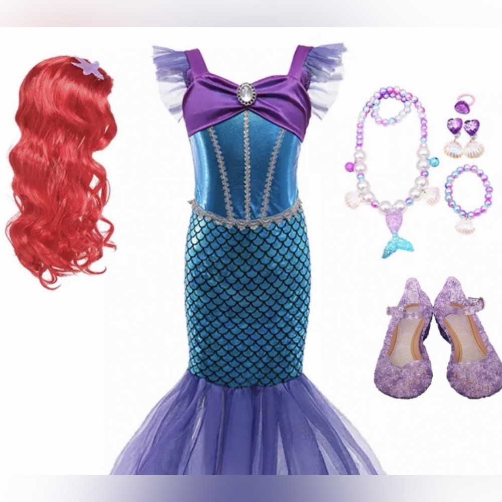 Mermaid Ariel Costume Set, Under the Sea Birthday Party Princess Dress U…